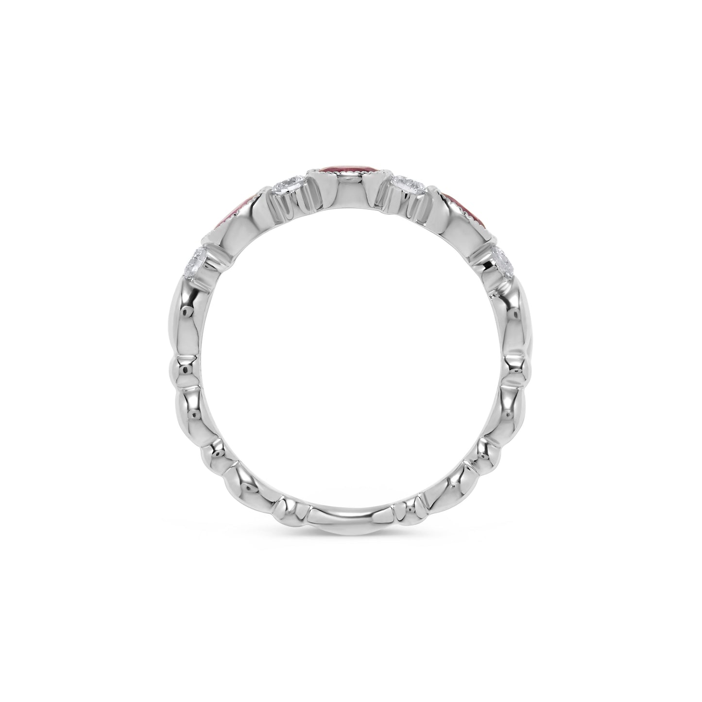 Milgrain Bezel Set Oval Ruby & Diamond Ring in 14K White Gold