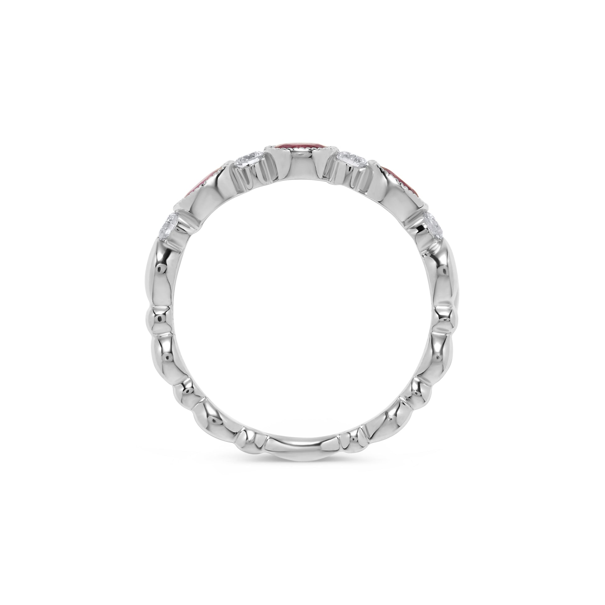 Milgrain Bezel Set Oval Ruby & Diamond Ring in 14K White Gold