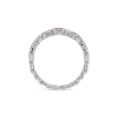 Milgrain Bezel Set Oval Ruby & Diamond Ring in 14K White Gold