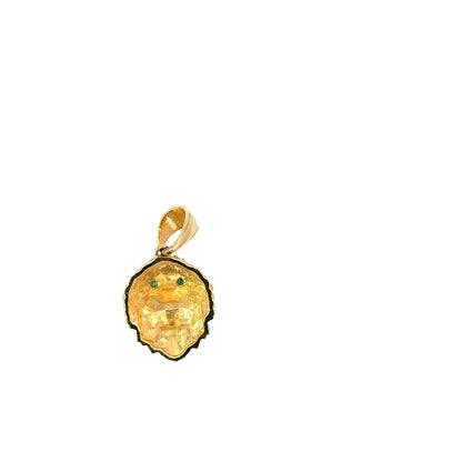 Lion Pendant, 14K Yellow Gold, 1 ct Natural Emerald, 5.5 g