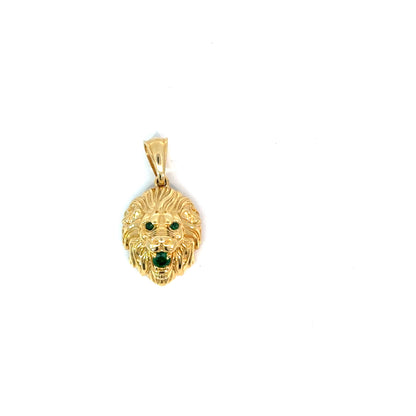 Lion Pendant, 14K Yellow Gold, 1 ct Natural Emerald, 5.5 g