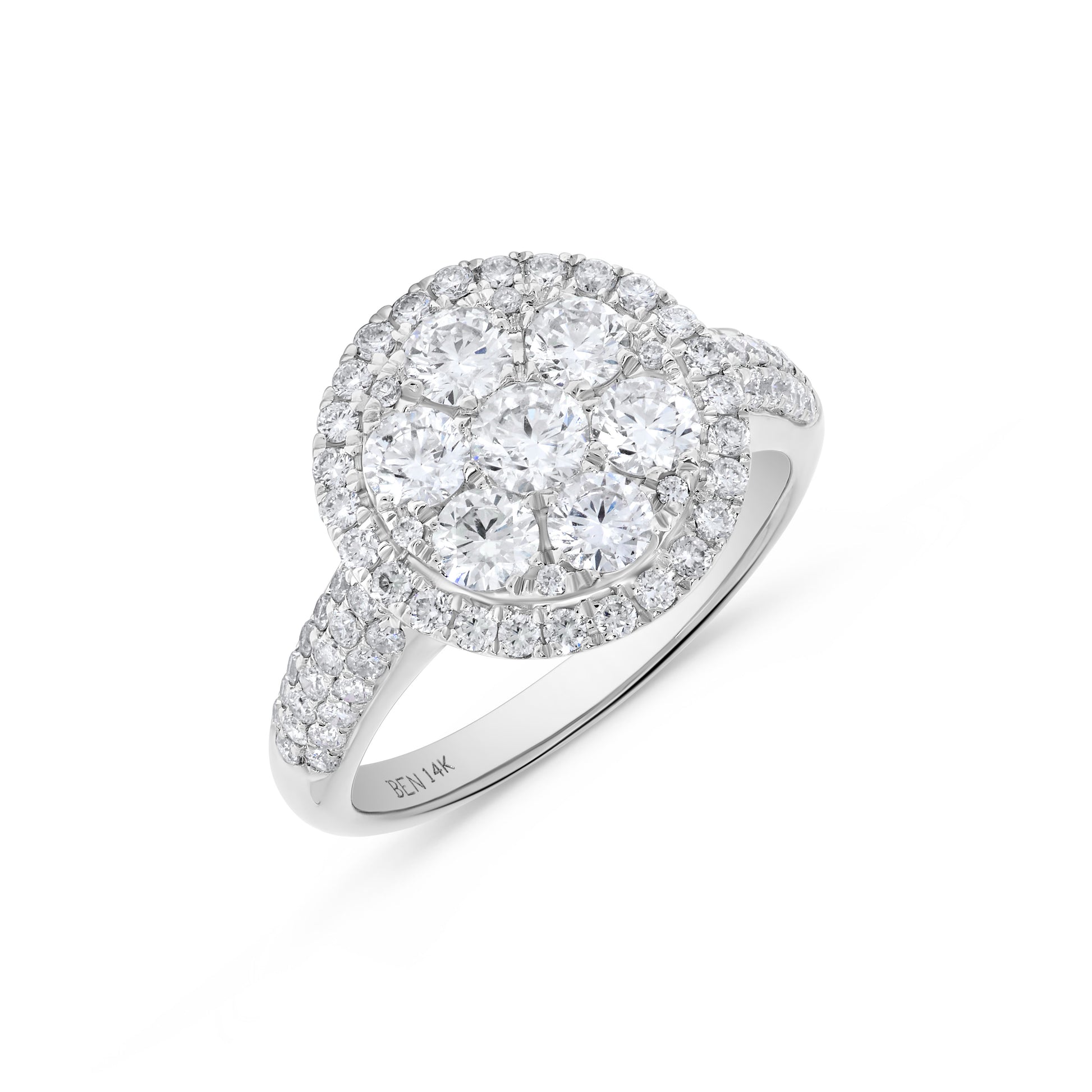 Pavé Circle Diamond Cluster Ring in 14K White Gold