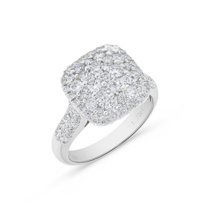 Pavé Cushion Cluster Diamond Ring in 14K White Gold