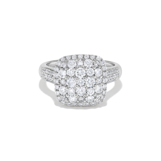 Pavé Cushion Cluster Diamond Ring in 14K White Gold
