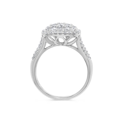 Pavé Cushion Cluster Diamond Ring in 14K White Gold