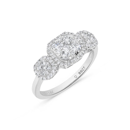 Triple Square Round Diamond Cluster Ring in 14K White Gold