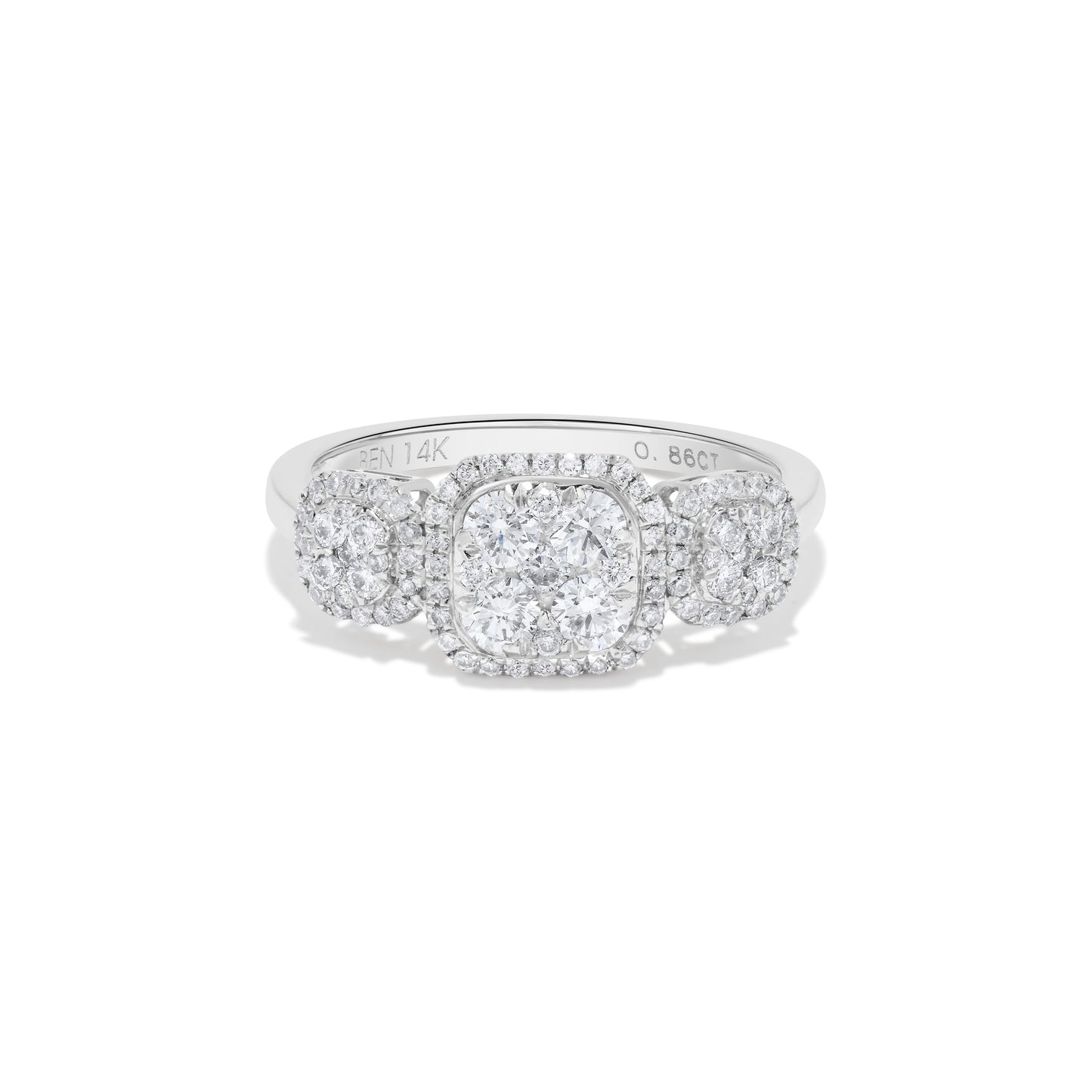 Triple Square Round Diamond Cluster Ring in 14K White Gold