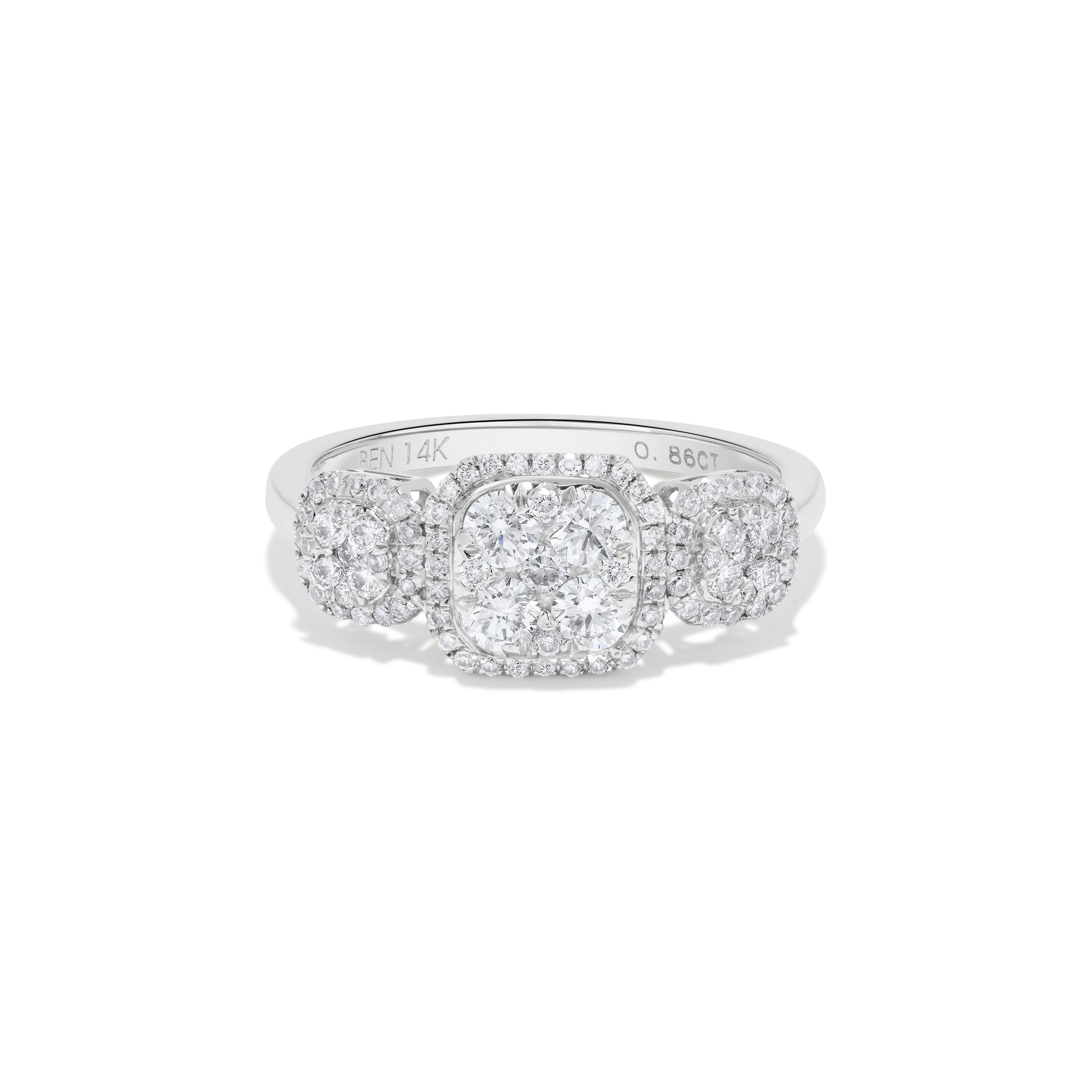 Triple Square Round Diamond Cluster Ring in 14K White Gold