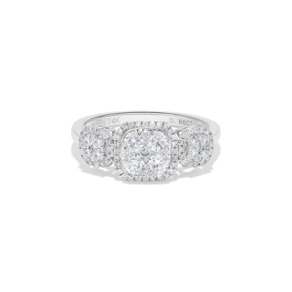 Triple Square Round Diamond Cluster Ring in 14K White Gold