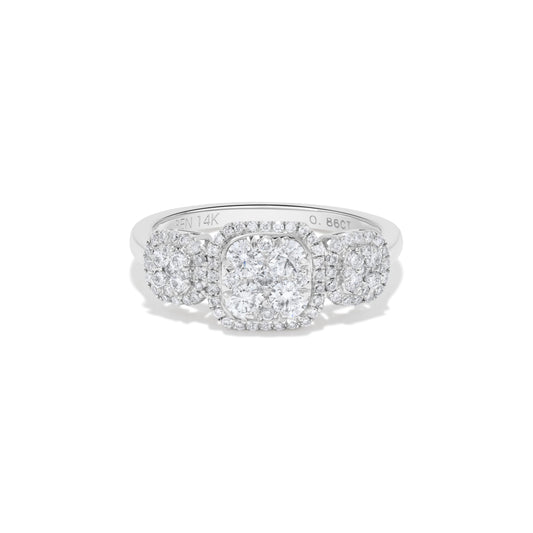 Triple Square Round Diamond Cluster Ring in 14K White Gold