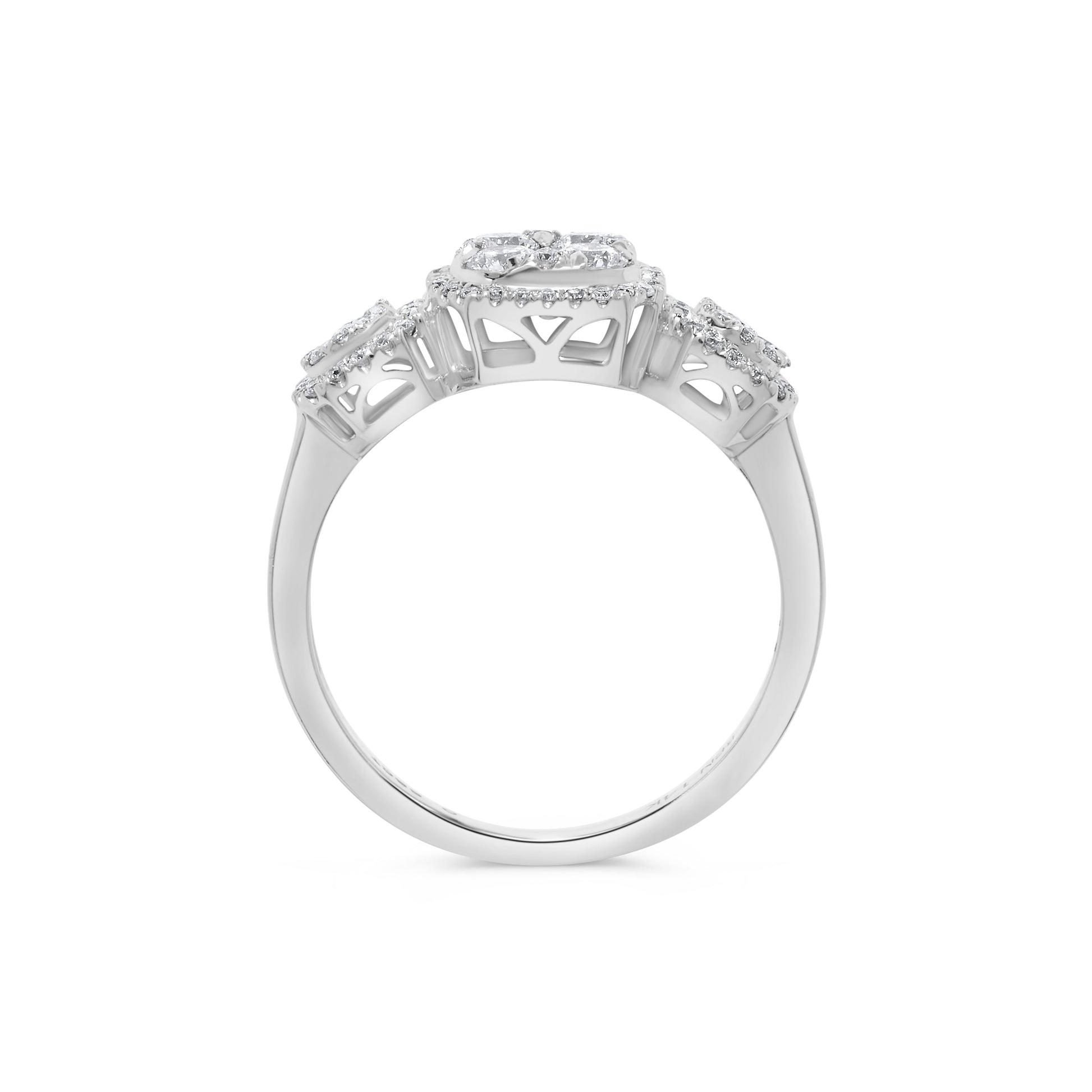 Triple Square Round Diamond Cluster Ring in 14K White Gold
