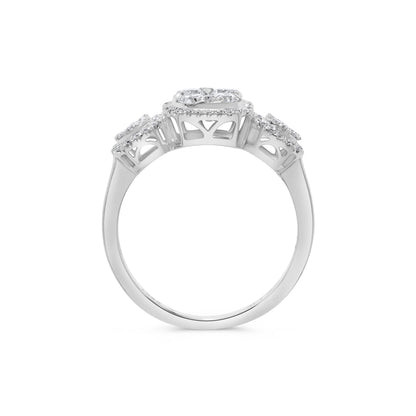 Triple Square Round Diamond Cluster Ring in 14K White Gold