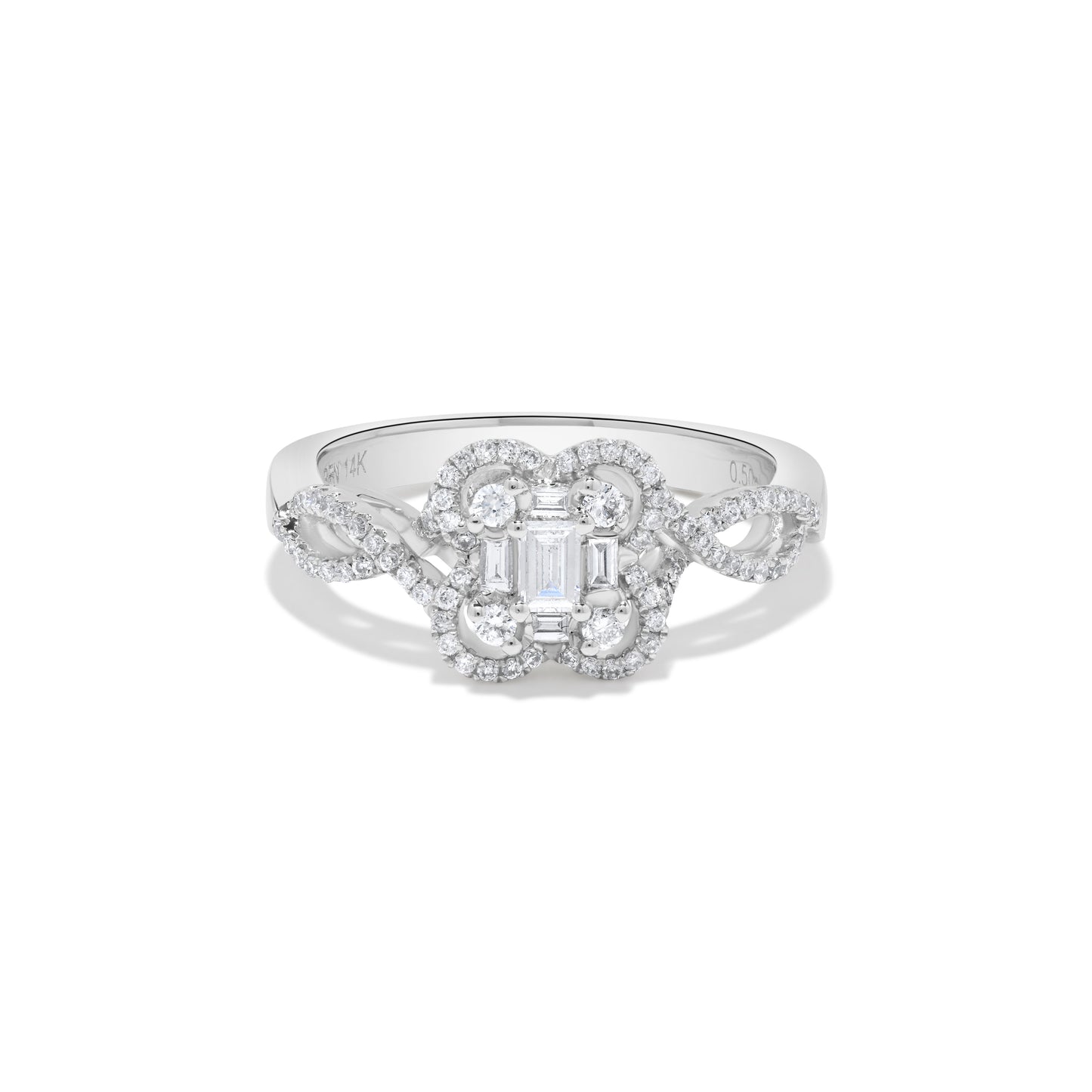 Floral Baguette Diamond Cluster Ring in 14K White Gold