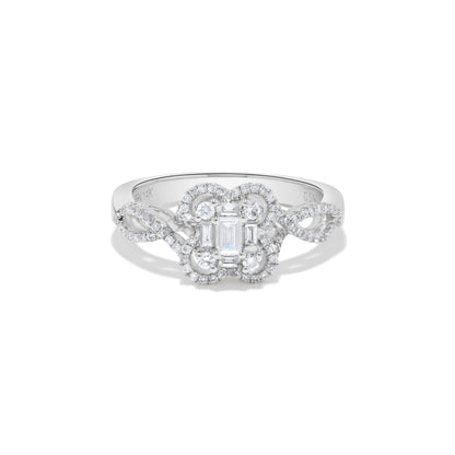 Floral Baguette Diamond Cluster Ring in 14K White Gold