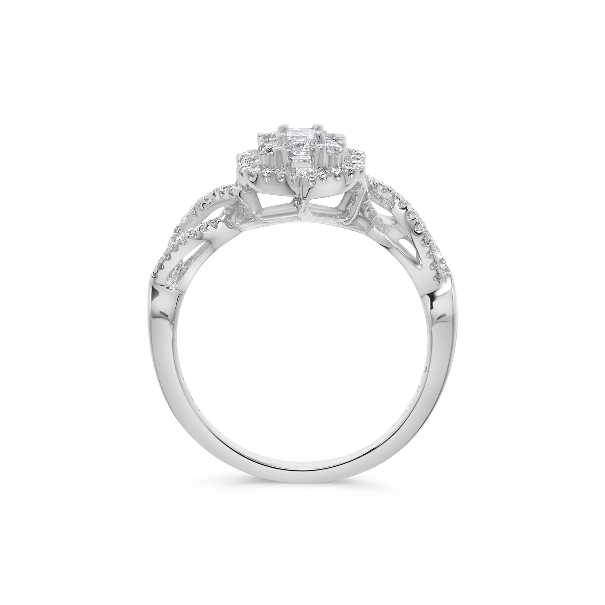 Floral Baguette Diamond Cluster Ring in 14K White Gold