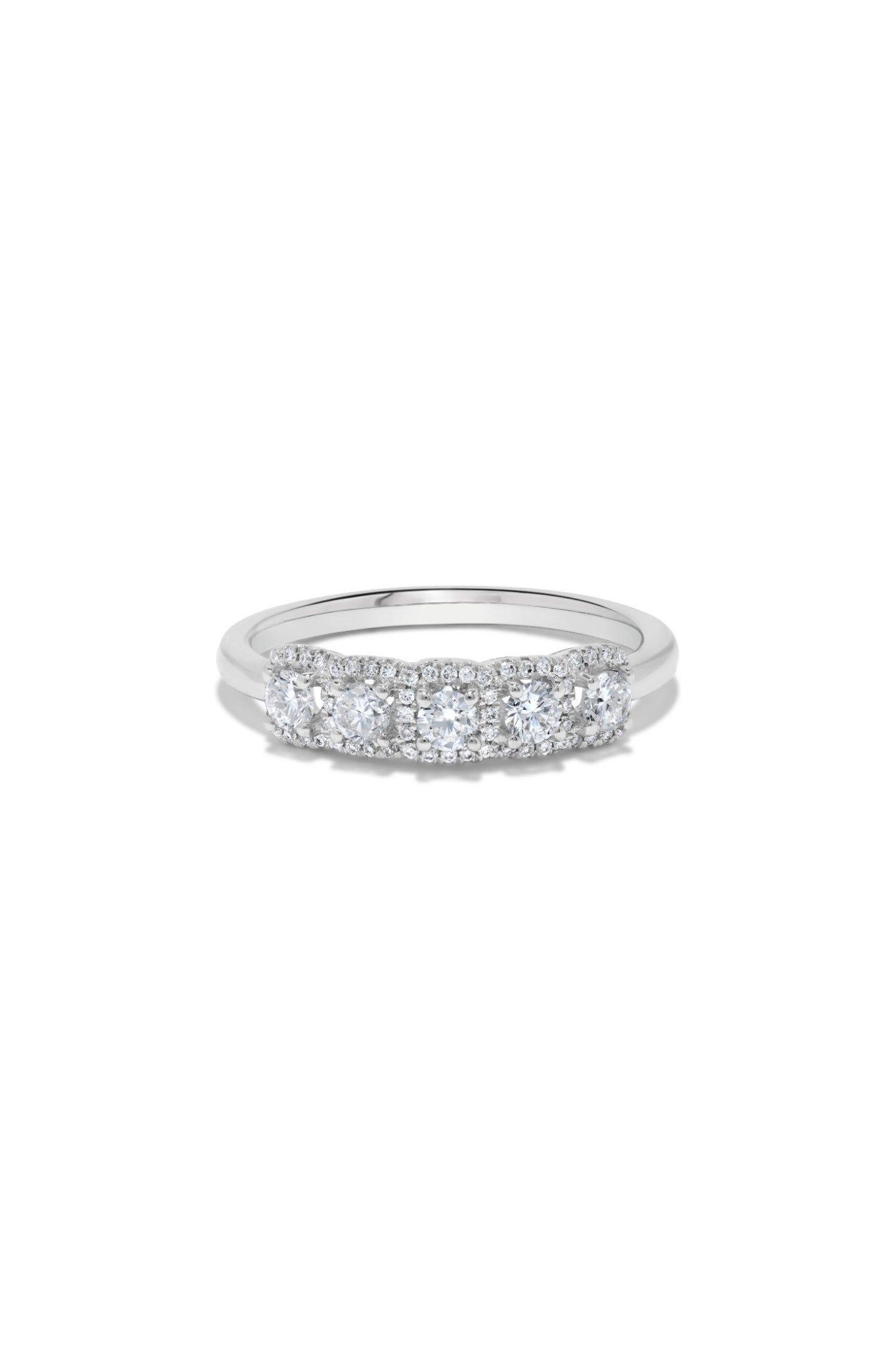 Five Diamond Round Halo Ring in 14K White Gold