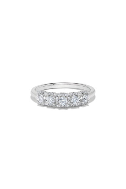 Five Diamond Round Halo Ring in 14K White Gold