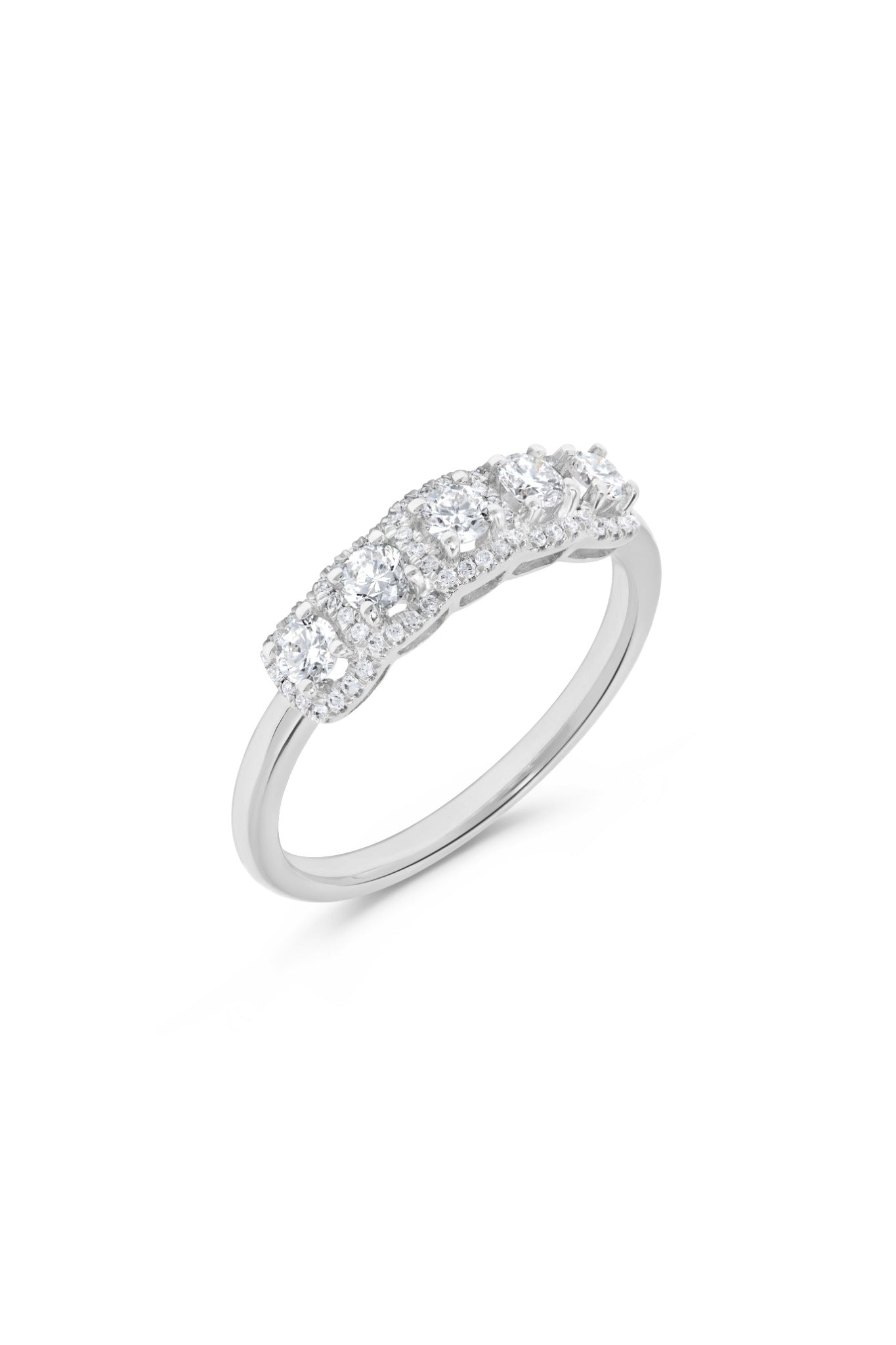 Five Diamond Round Halo Ring in 14K White Gold
