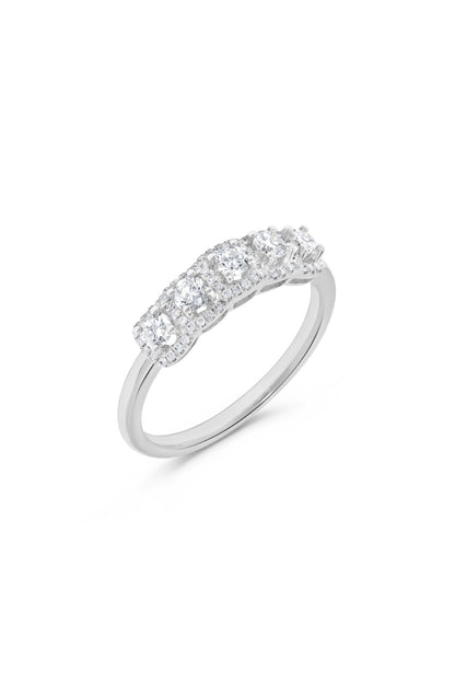 Five Diamond Round Halo Ring in 14K White Gold