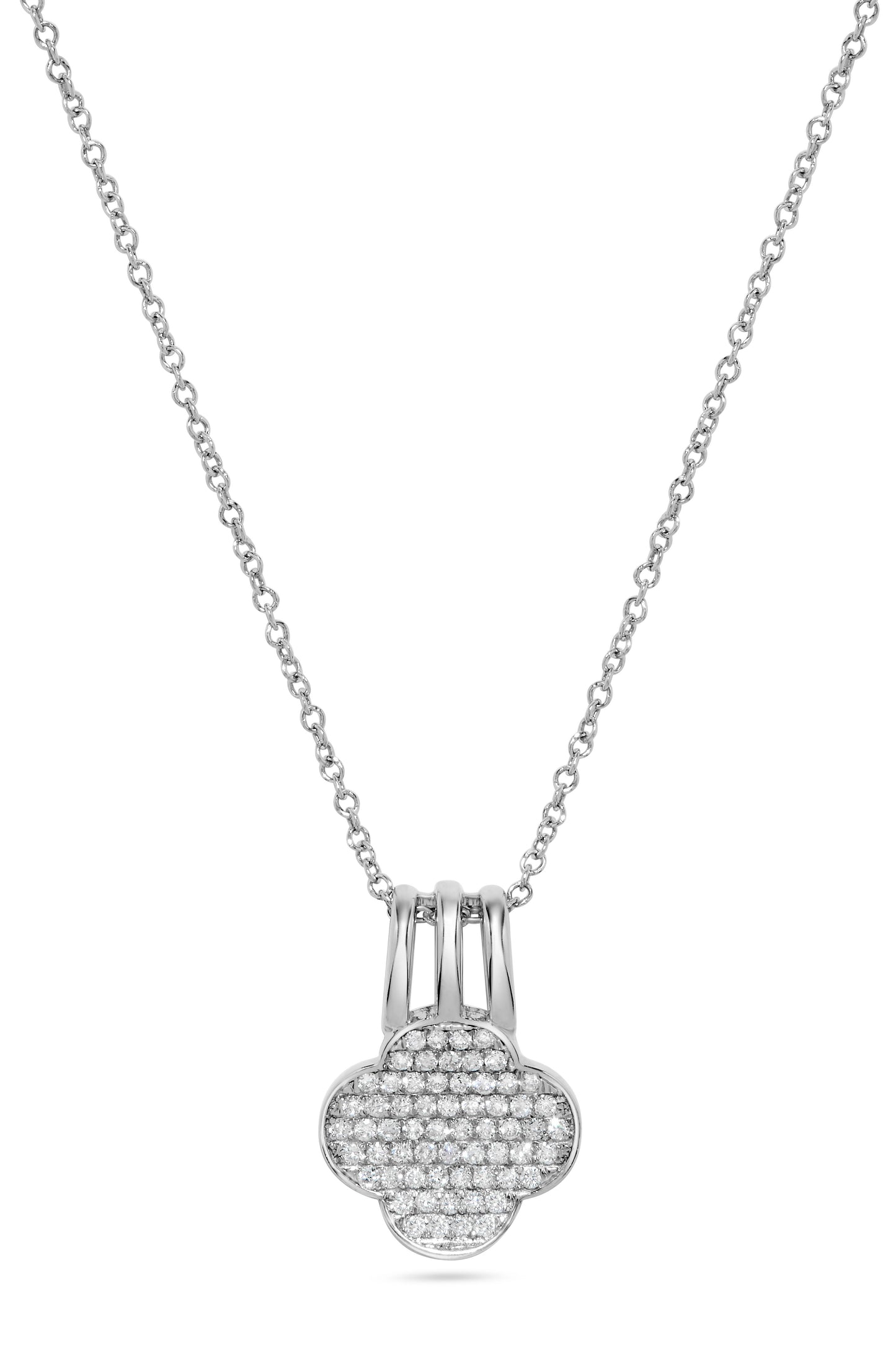 Pavé Diamond Clover Pendant Necklace in 14K White Gold