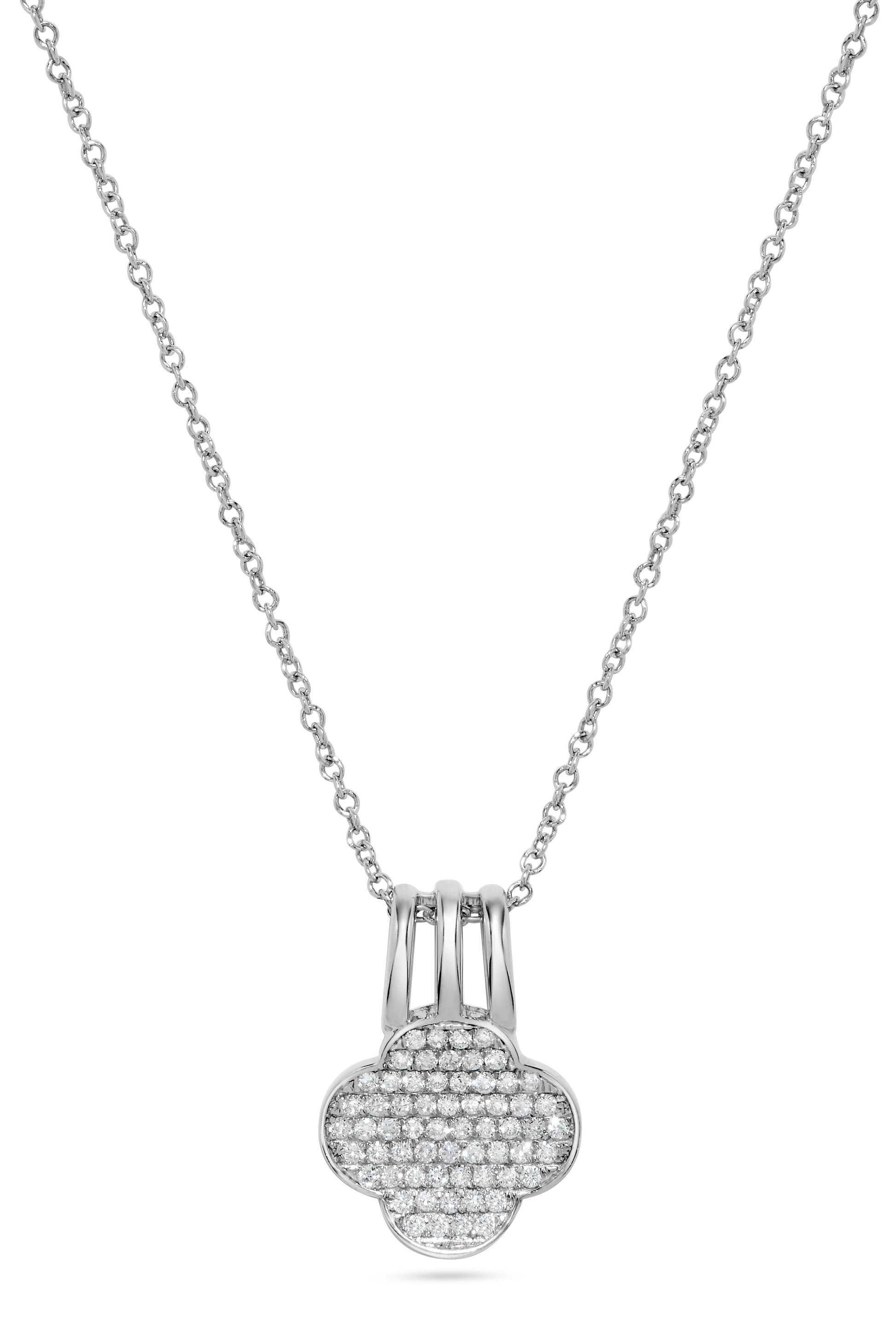 Pavé Diamond Clover Pendant Necklace in 14K White Gold