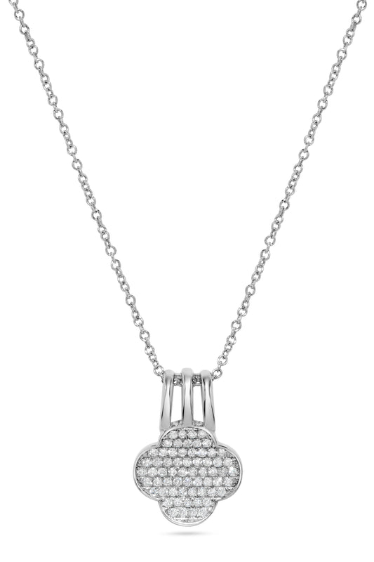 Pavé Diamond Clover Pendant Necklace in 14K White Gold