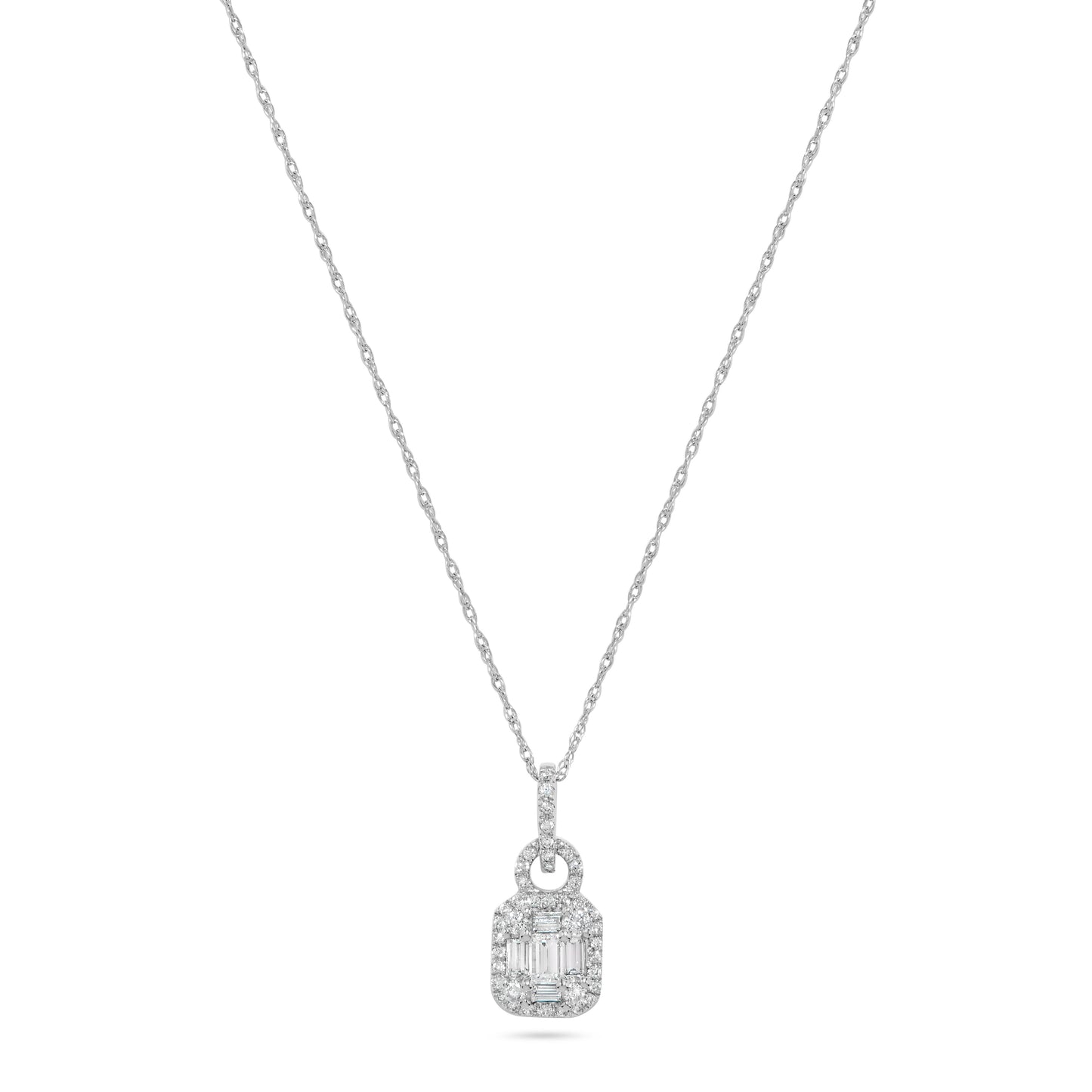 Baguette Diamond Cluster Pendant Necklace in 14K White Gold
