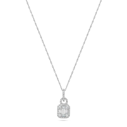 Baguette Diamond Cluster Pendant Necklace in 14K White Gold