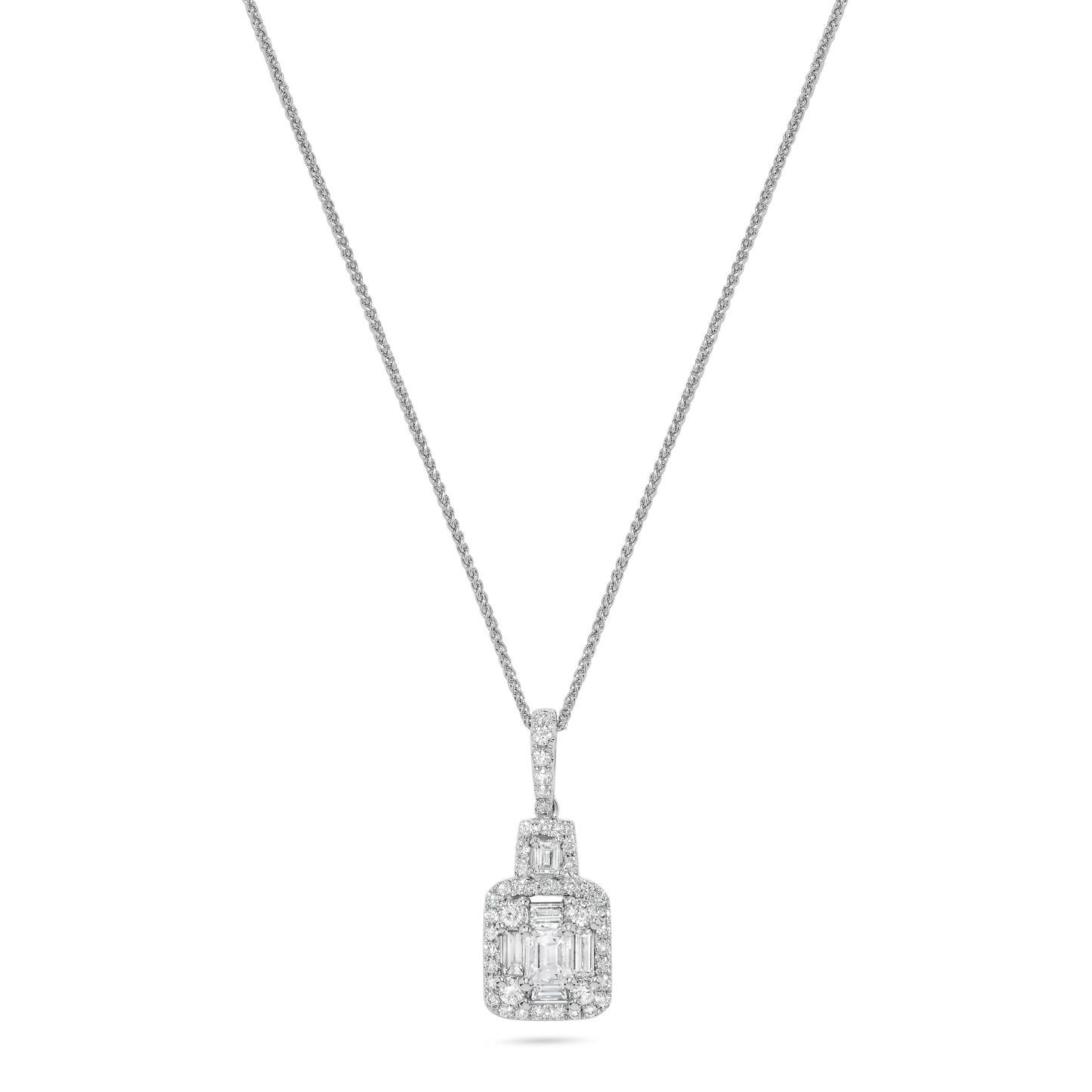 Baguette Diamond Cluster Pendant Necklace in 14K White Gold