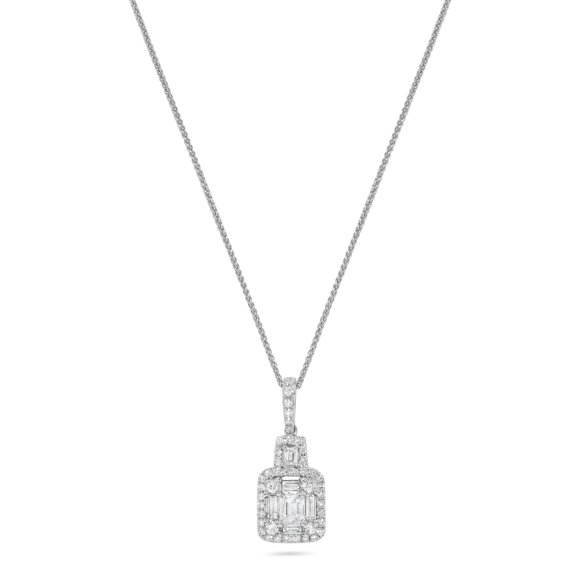 Baguette Diamond Cluster Pendant Necklace in 14K White Gold