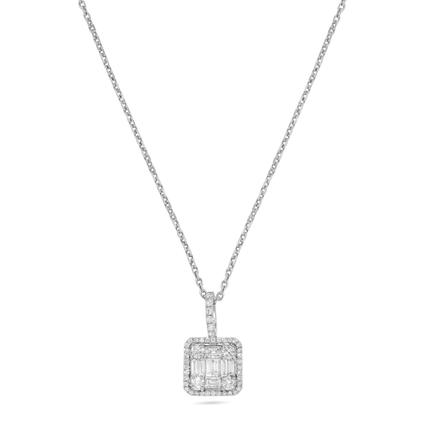Baguette Diamond Cluster Pendant Necklace in 14K White Gold