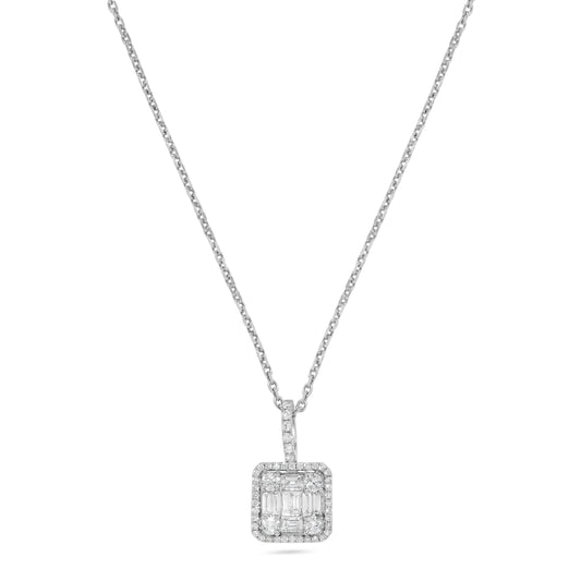 Baguette Diamond Cluster Pendant Necklace in 14K White Gold
