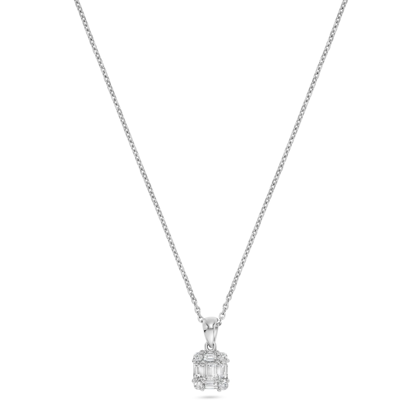 Baguette Diamond Cluster Pendant Necklace in 18K White Gold