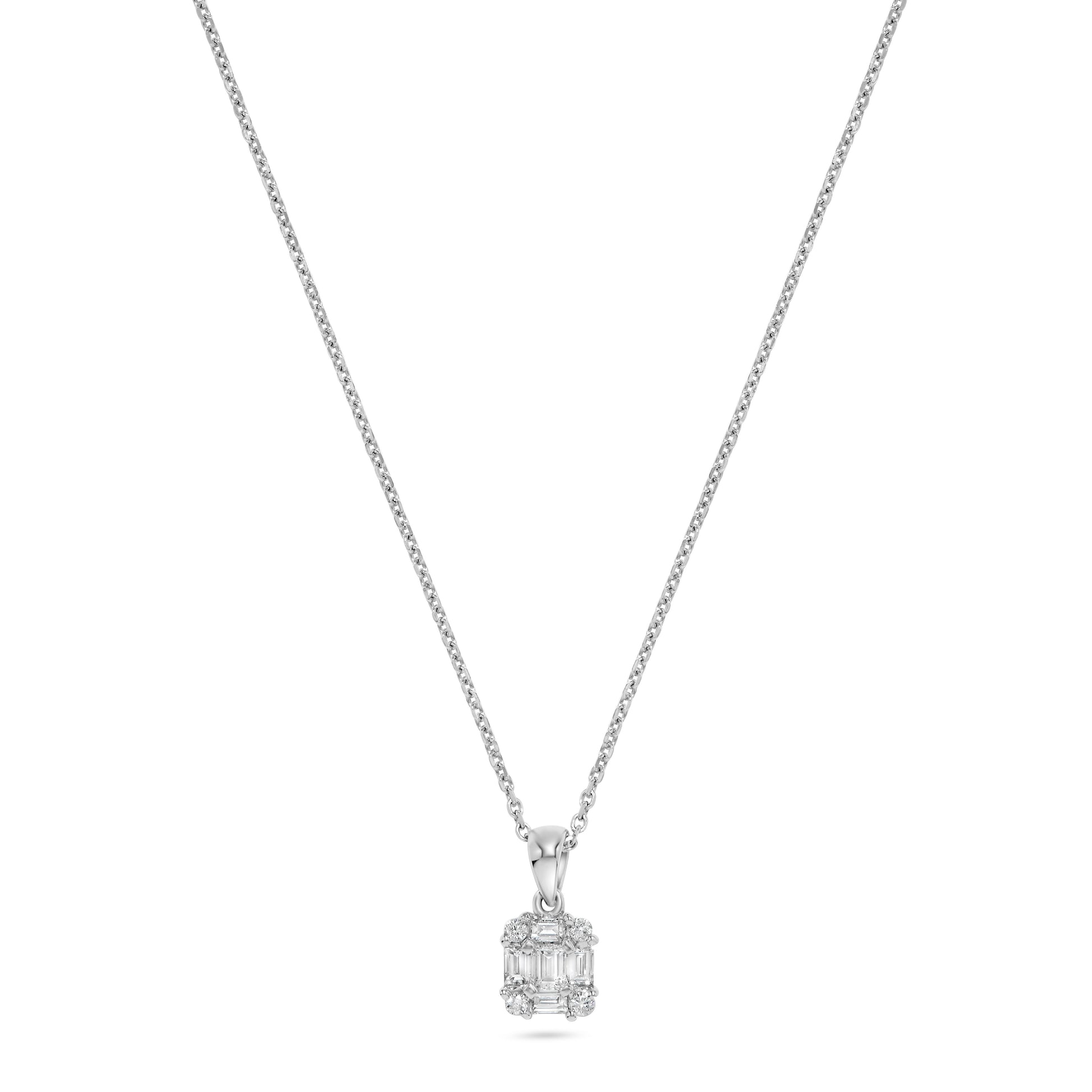 Baguette Diamond Cluster Pendant Necklace in 18K White Gold
