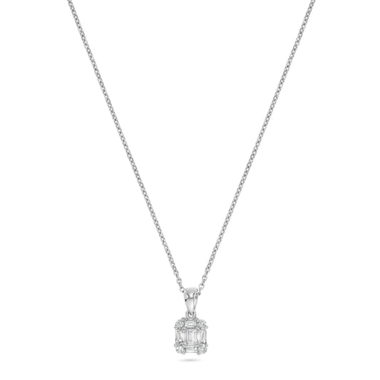 Baguette Diamond Cluster Pendant Necklace in 18K White Gold