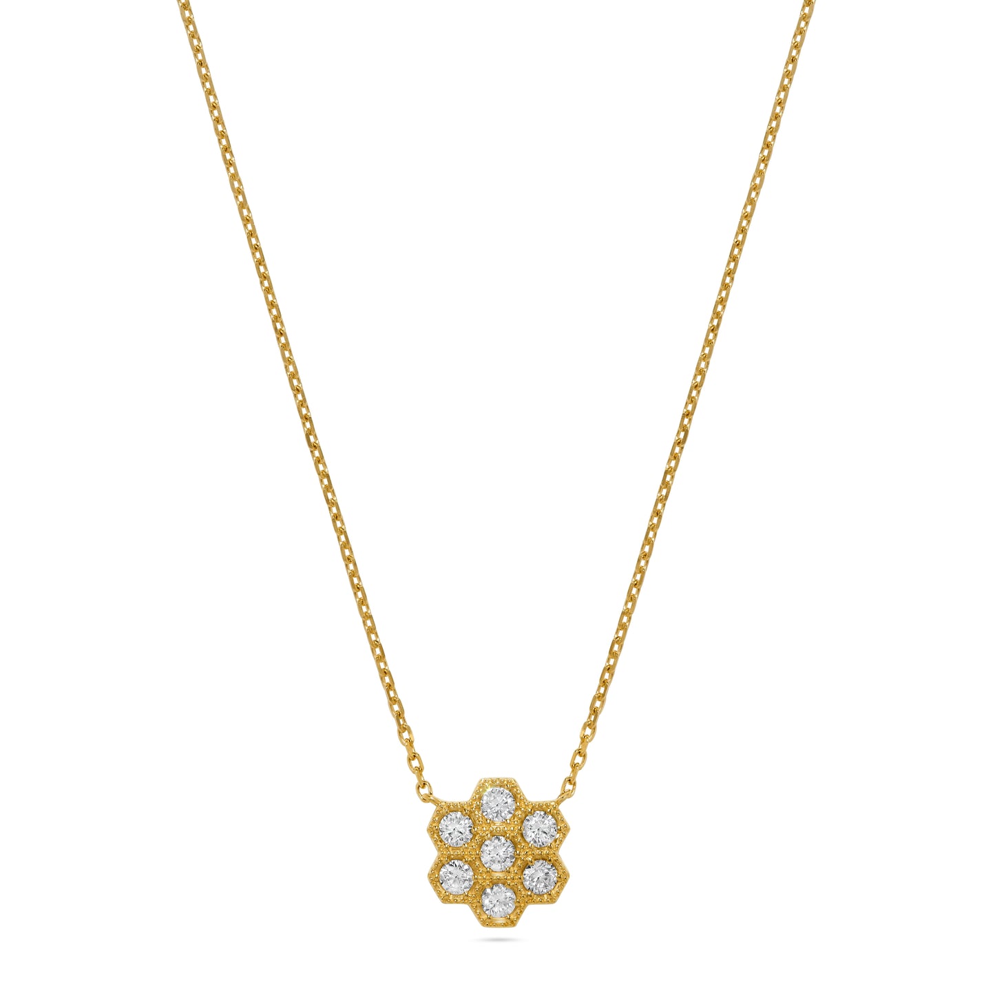 Honeycomb Round Diamond Pendant Necklace in 14K Yellow Gold