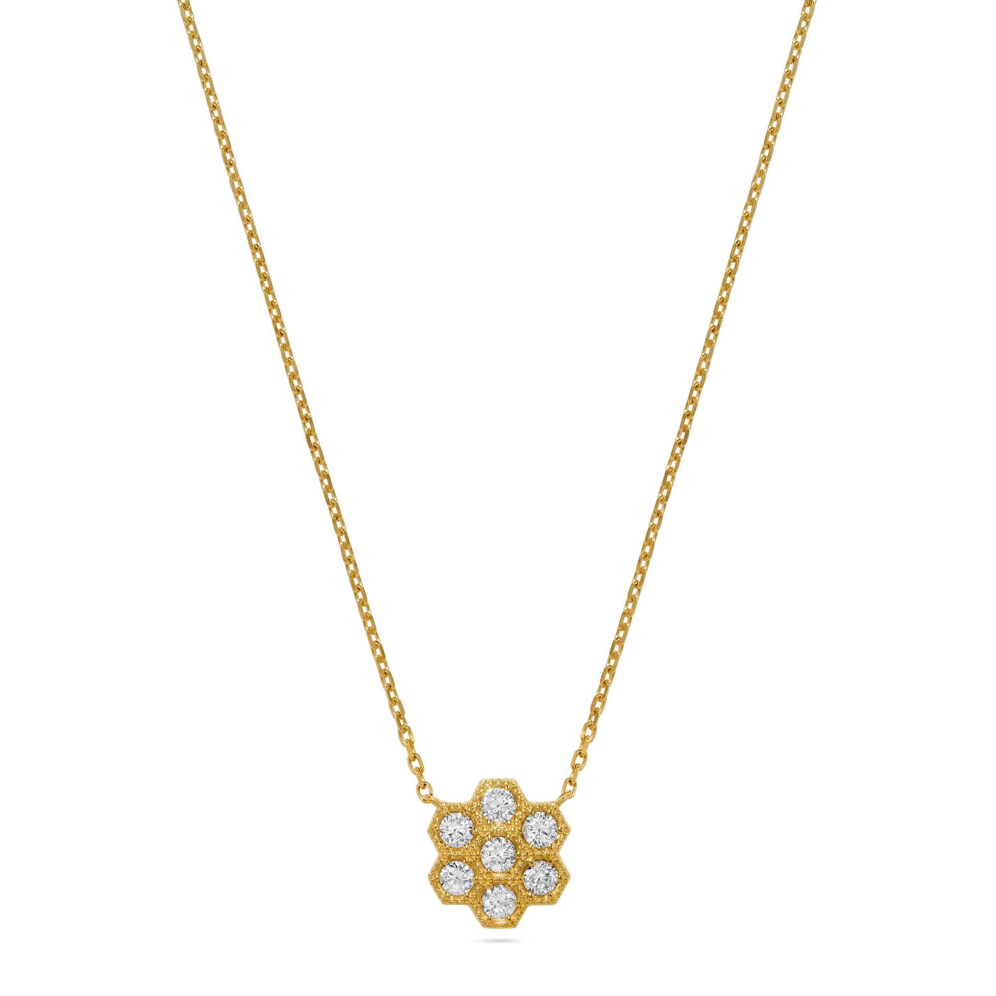 Honeycomb Round Diamond Pendant Necklace in 14K Yellow Gold
