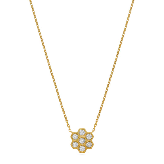 Honeycomb Round Diamond Pendant Necklace in 14K Yellow Gold