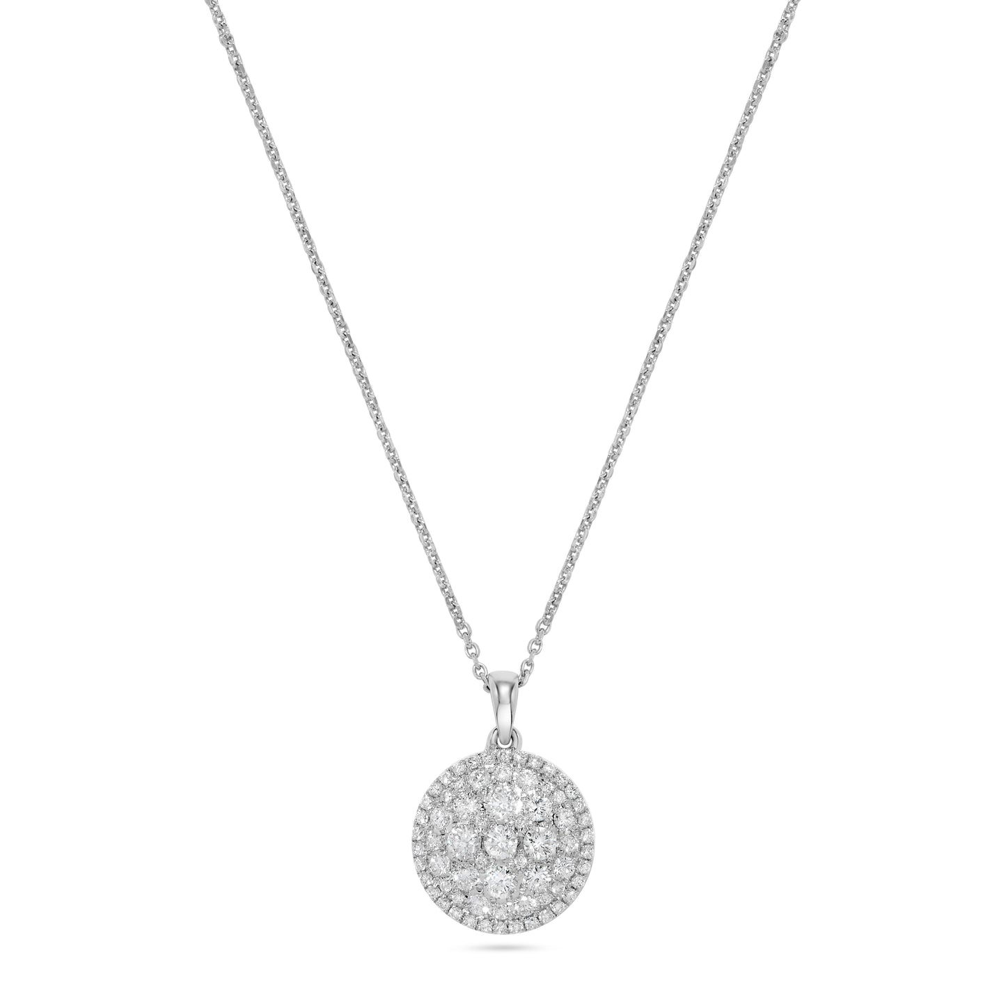 Pavé Circle Diamond Cluster Pendant Necklace in 14K White Gold