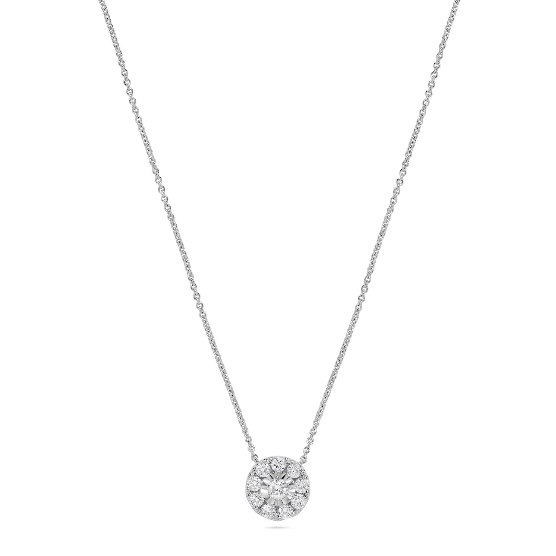 Prong Round Diamond Halo Necklace in 14K White Gold