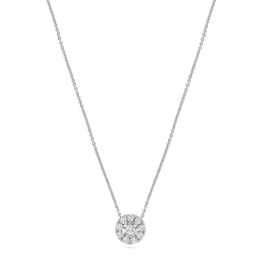 Prong Round Diamond Halo Necklace in 14K White Gold