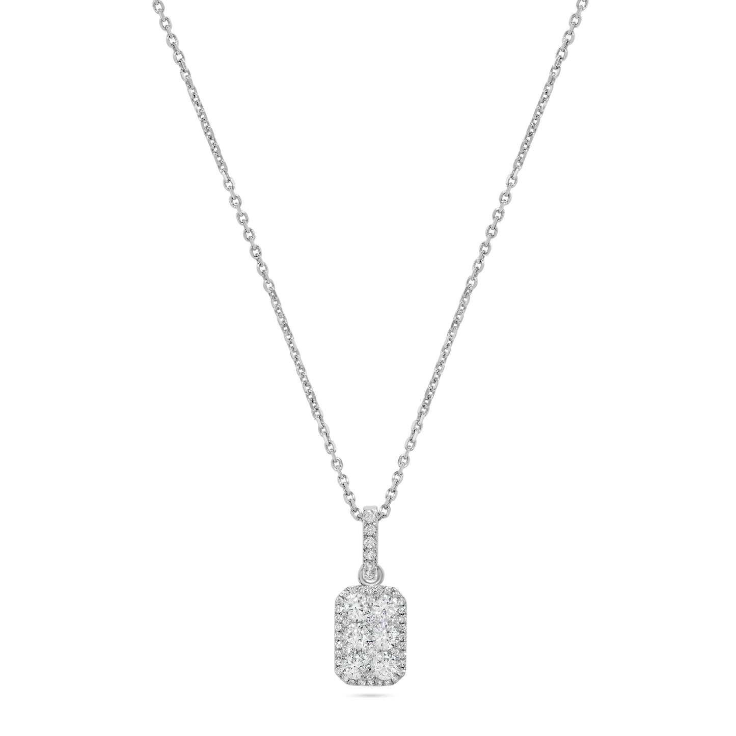 Rectangle Cluster Diamond Pendant Necklace in 14K White Gold