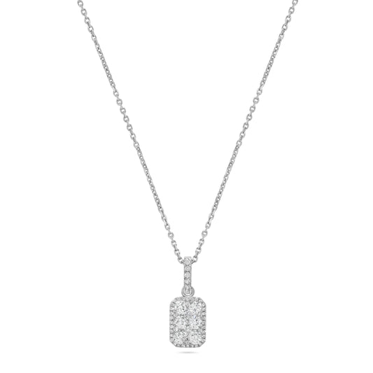 Rectangle Cluster Diamond Pendant Necklace in 14K White Gold
