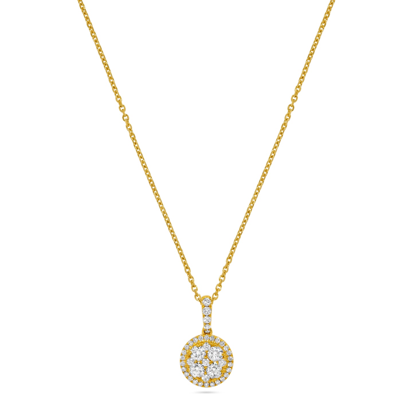 Circle Cluster Diamond Pendant Necklace in 14K Yellow Gold