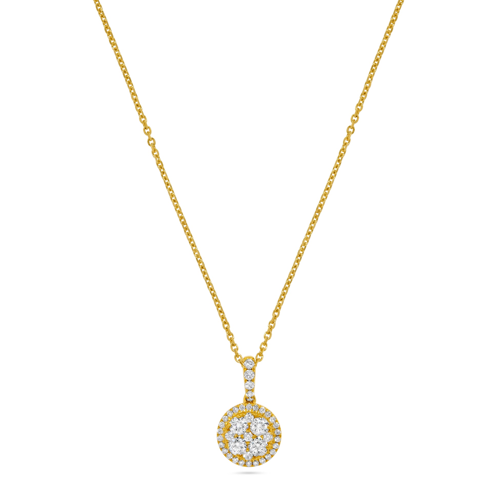 Circle Cluster Diamond Pendant Necklace in 14K Yellow Gold