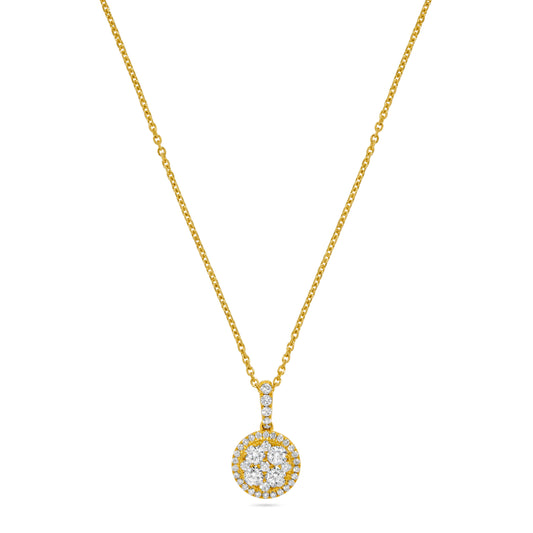 Circle Cluster Diamond Pendant Necklace in 14K Yellow Gold