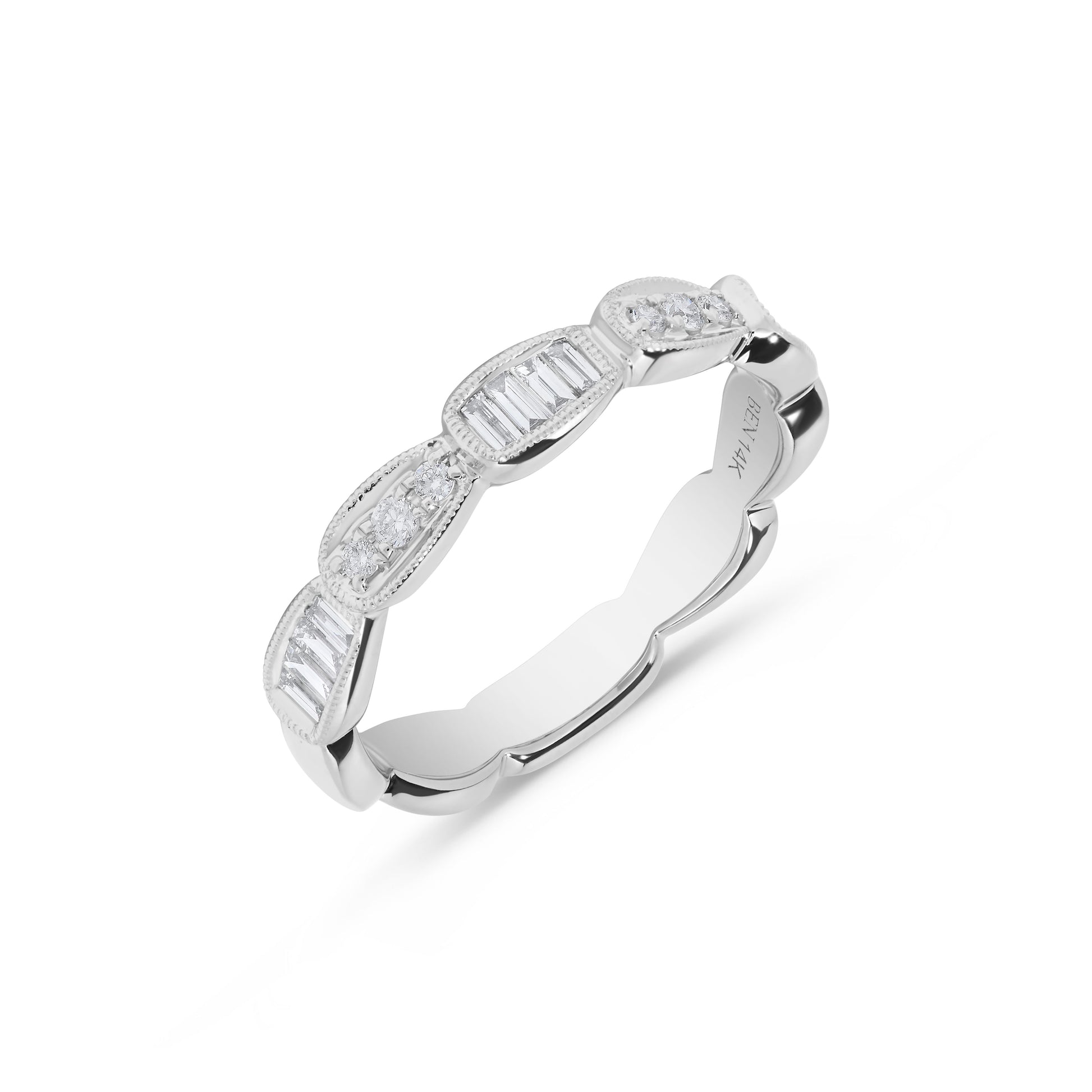 Serpent Scale Baguette Diamond Stack Ring in 14K White Gold