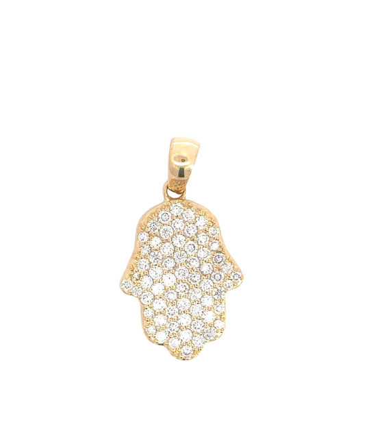 14K Yellow Gold Lab Grown Diamond Hamsa Pendant 2 Carat F VS1