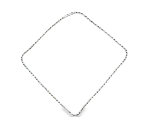 20 Inch Rhodium Plated Sterling Silver Rope Chain Necklace