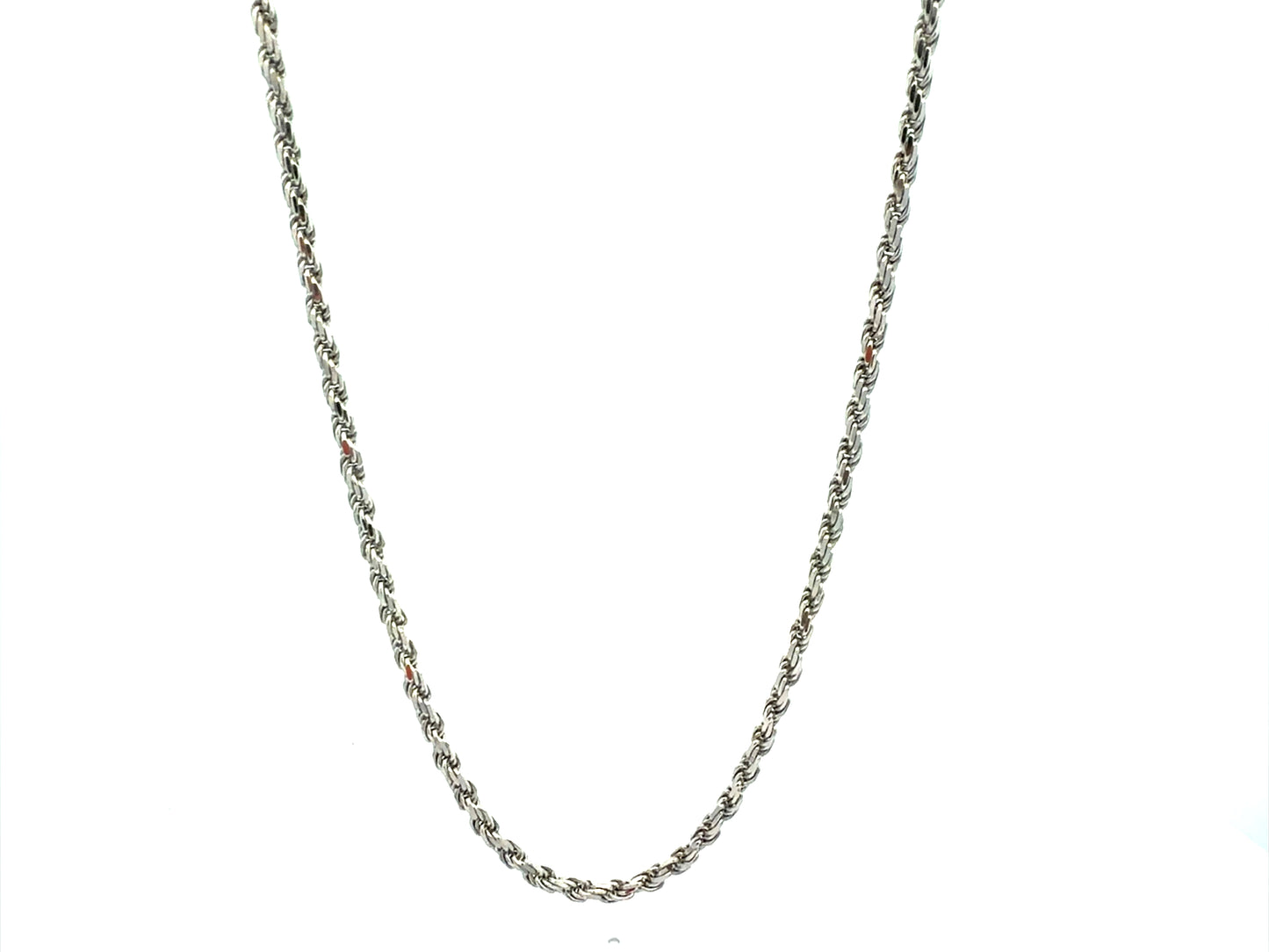 20 Inch Rhodium Plated Sterling Silver Rope Chain Necklace